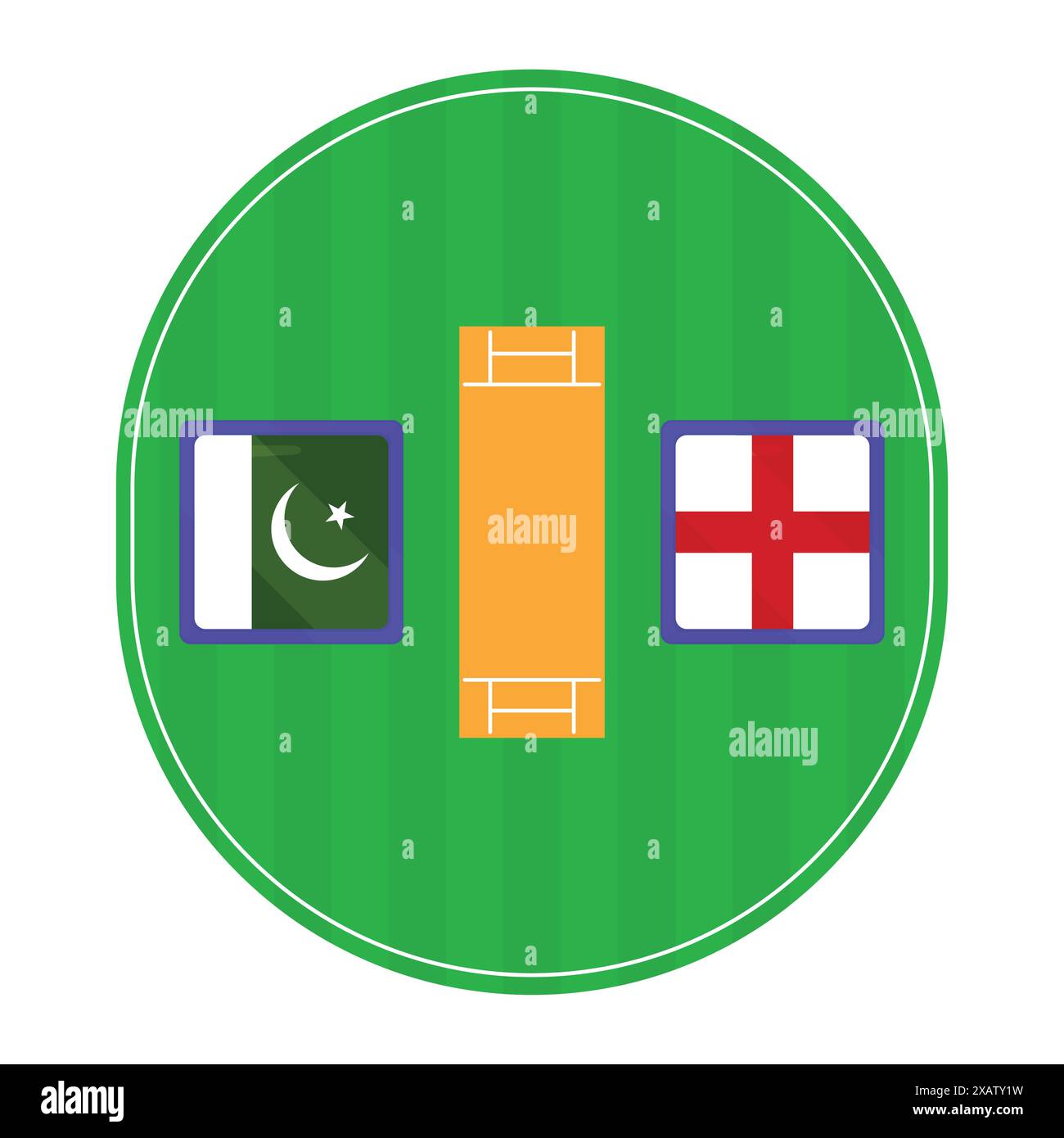 Pakistan vs Inghilterra Cricket Match Vector. Vettoriale della partita di cricket sullo stadio di terra Illustrazione Vettoriale