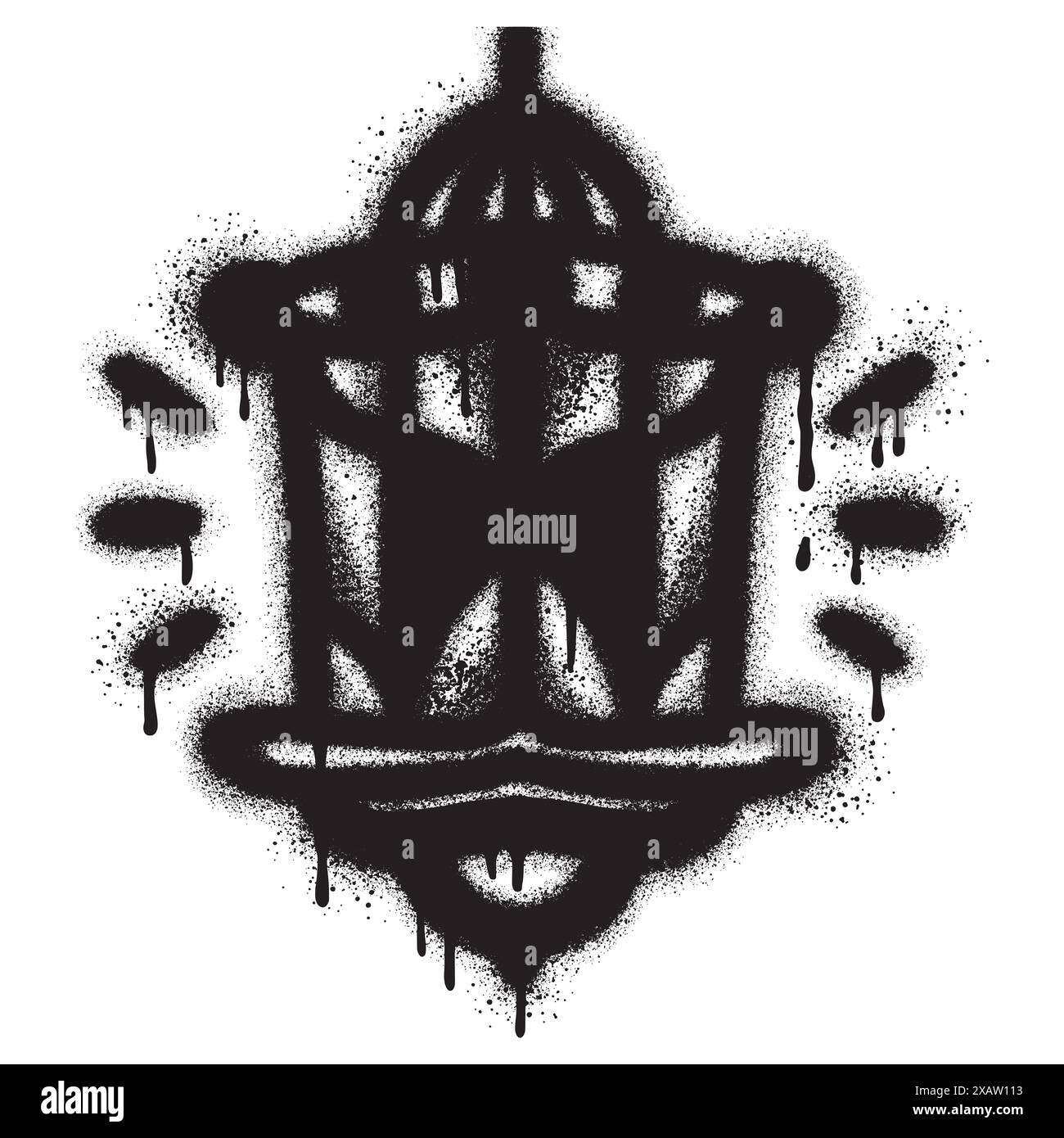 Graffiti dipinti a spruzzo di ornamenti di lanterne arabe spruzzati. Icona decorativa della Lanterna araba, illustrazione vettoriale Illustrazione Vettoriale