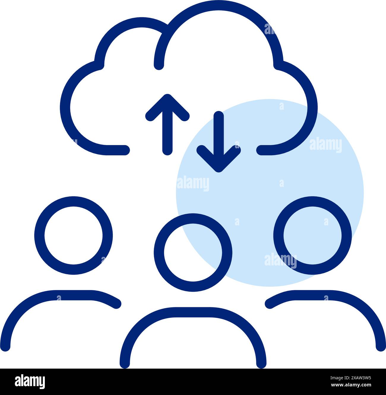 Cloud, frecce per il caricamento e il download e gruppo di utenti. Accesso ai dati, gestione e distribuzione dei contenuti. Pixel Perfect, icona del vettore di traccia modificabile Illustrazione Vettoriale