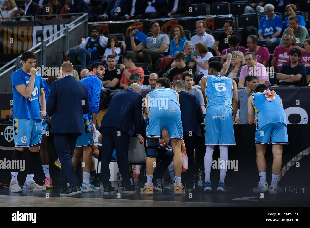 Movistar Estudiantes giocatore in azione durante Final Four LEB Oro 2024 match tra Movistar Estudiantes e Burgos alla MadridArena 8 giugno 2024 a Madr Foto Stock