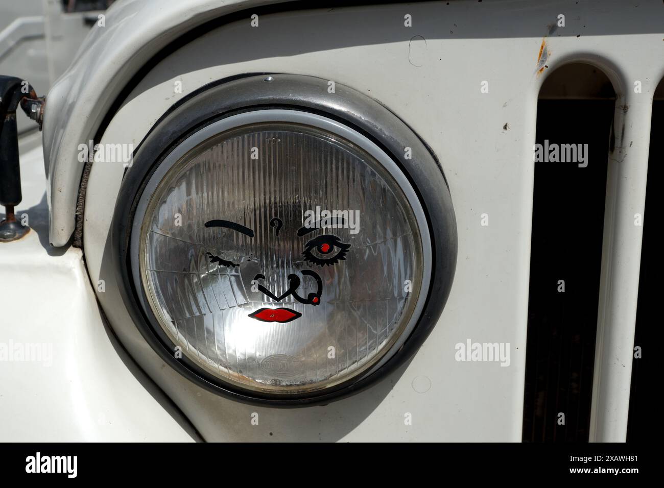 Jaipur, India: Fari dipinti artisticamente su veicoli fuoristrada Foto Stock