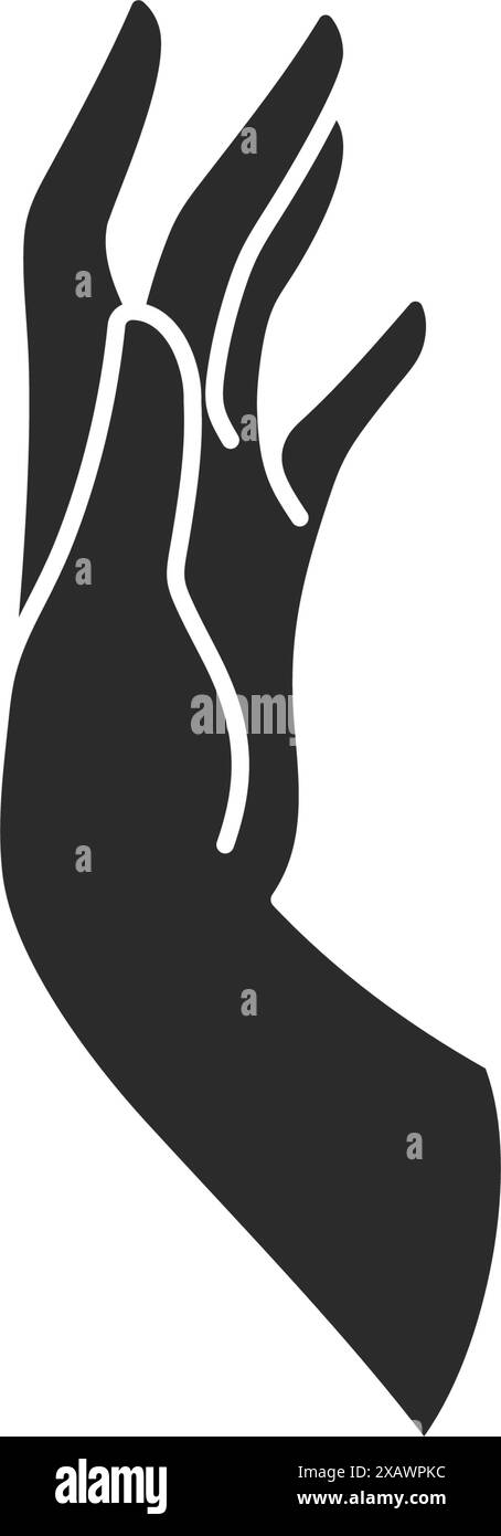 Immagine vettoriale della silhouette delle dita e del gesto del palmo della mano della donna magica. Disegno in stile boho per il modello di stampa di poster per l'arte murale. Design Mystic Concept Illustrazione Vettoriale