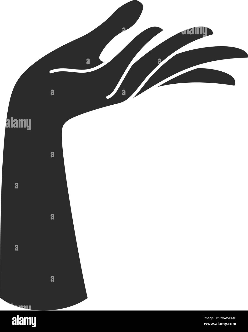 Immagine vettoriale della silhouette delle dita e del gesto del palmo della mano della donna magica. Disegno in stile boho per il modello di stampa di poster per l'arte murale. Design Mystic Concept Illustrazione Vettoriale