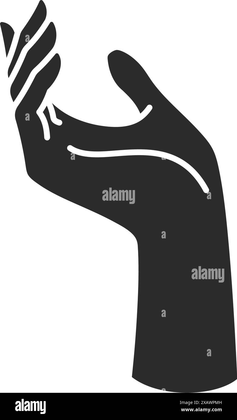 Immagine vettoriale della silhouette delle dita e del gesto del palmo della mano della donna magica. Disegno in stile boho per il modello di stampa di poster per l'arte murale. Design Mystic Concept Illustrazione Vettoriale