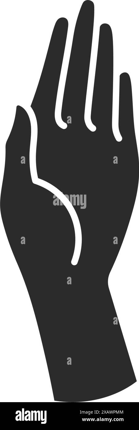 Immagine vettoriale della silhouette delle dita e del gesto del palmo della mano della donna magica. Disegno in stile boho per il modello di stampa di poster per l'arte murale. Design Mystic Concept Illustrazione Vettoriale