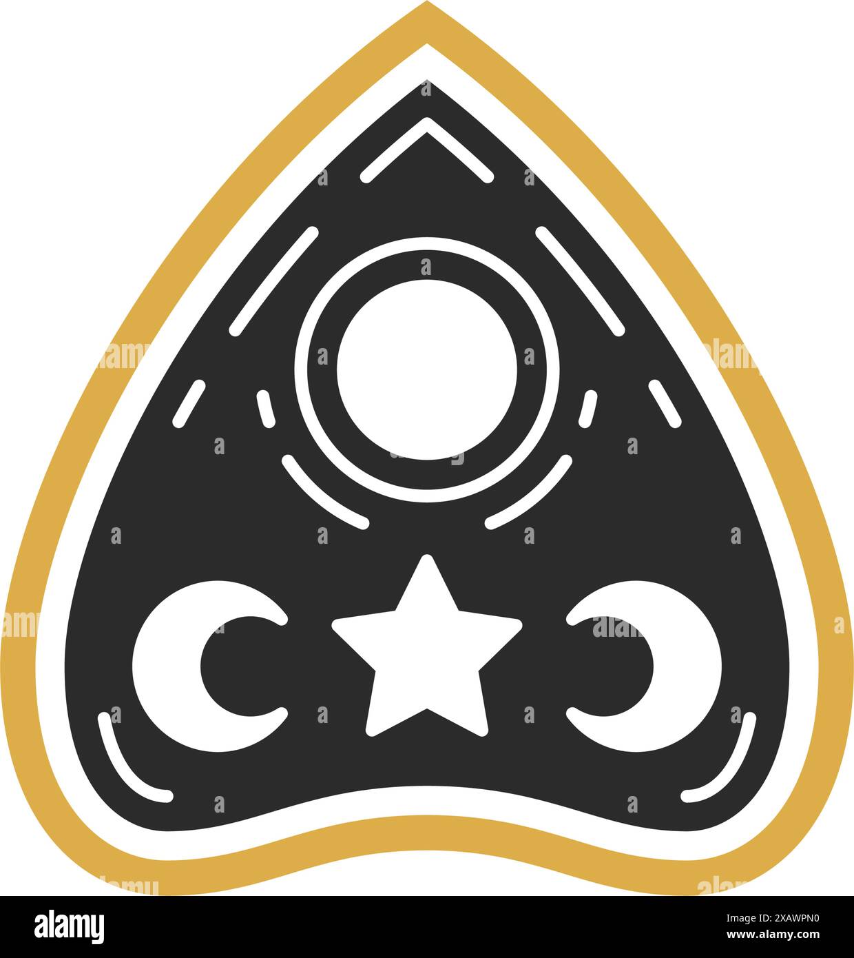 Puntatore della scheda Ouija con illustrazione vettoriale lineare della silhouette. Simbolo della freccia mistica di halloween, magia occulta. Ottimo per pratiche esoteriche e ritua Illustrazione Vettoriale