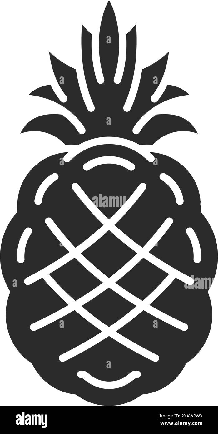 Elegante illustrazione vettoriale con silhouette disegnata a mano a ananas esotico. Disegno boemo di frutta tropicale per poster di arte murale o stampe di moda. Illustrazione Vettoriale