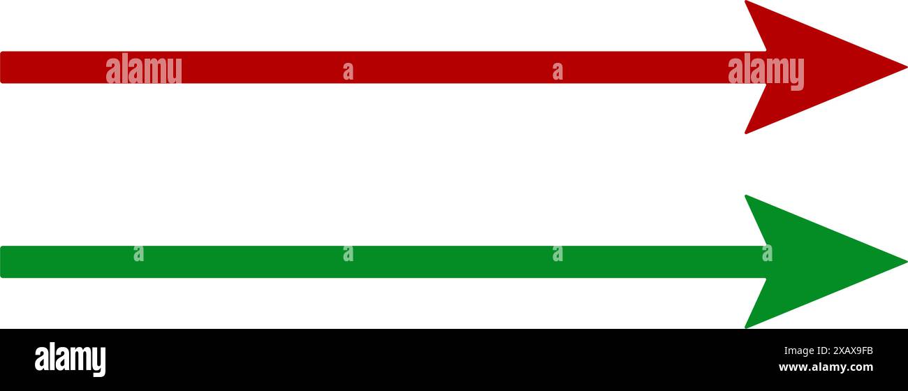 Freccia orizzontale lunga. Freccia rossa e verde a destra. Icona vettoriale. Illustrazione Vettoriale