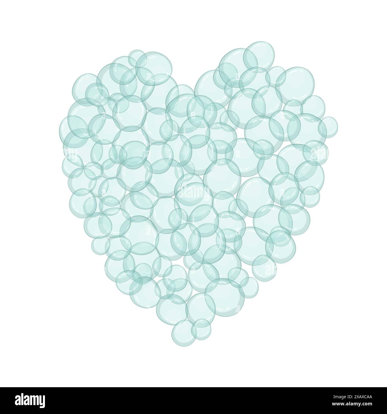 Forma a cuore di cartoni animati fatta di bolle azzurre. Isolato su sfondo bianco. Illustrazione Vettoriale