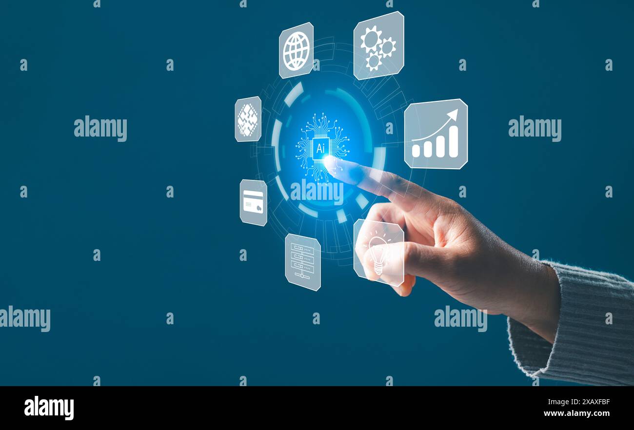 L'implementazione della tecnologia di intelligenza artificiale nella strategia aziendale ha portato a miglioramenti significativi in termini di sicurezza, efficienza e soluzioni di marketing attraverso l'auto avanzata Foto Stock