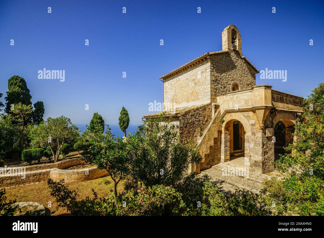 Monastero di Miramar, oratorio del 1877, Valldemossa, Sierra de Tramuntana, Maiorca, Spagna. Foto Stock