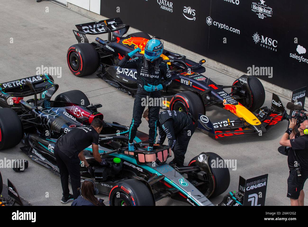 Montreal, Canada. 8 giugno 2024. George Russell del regno unito alla guida della 63 Mercedes-AMG Petronas F1 Team W15 e Performance Mercedes, durante il GP du Canada, Formula 1, sul circuito Gilles Villeneuve. Crediti: Alessio Morgese// Emage / Alamy live news Foto Stock