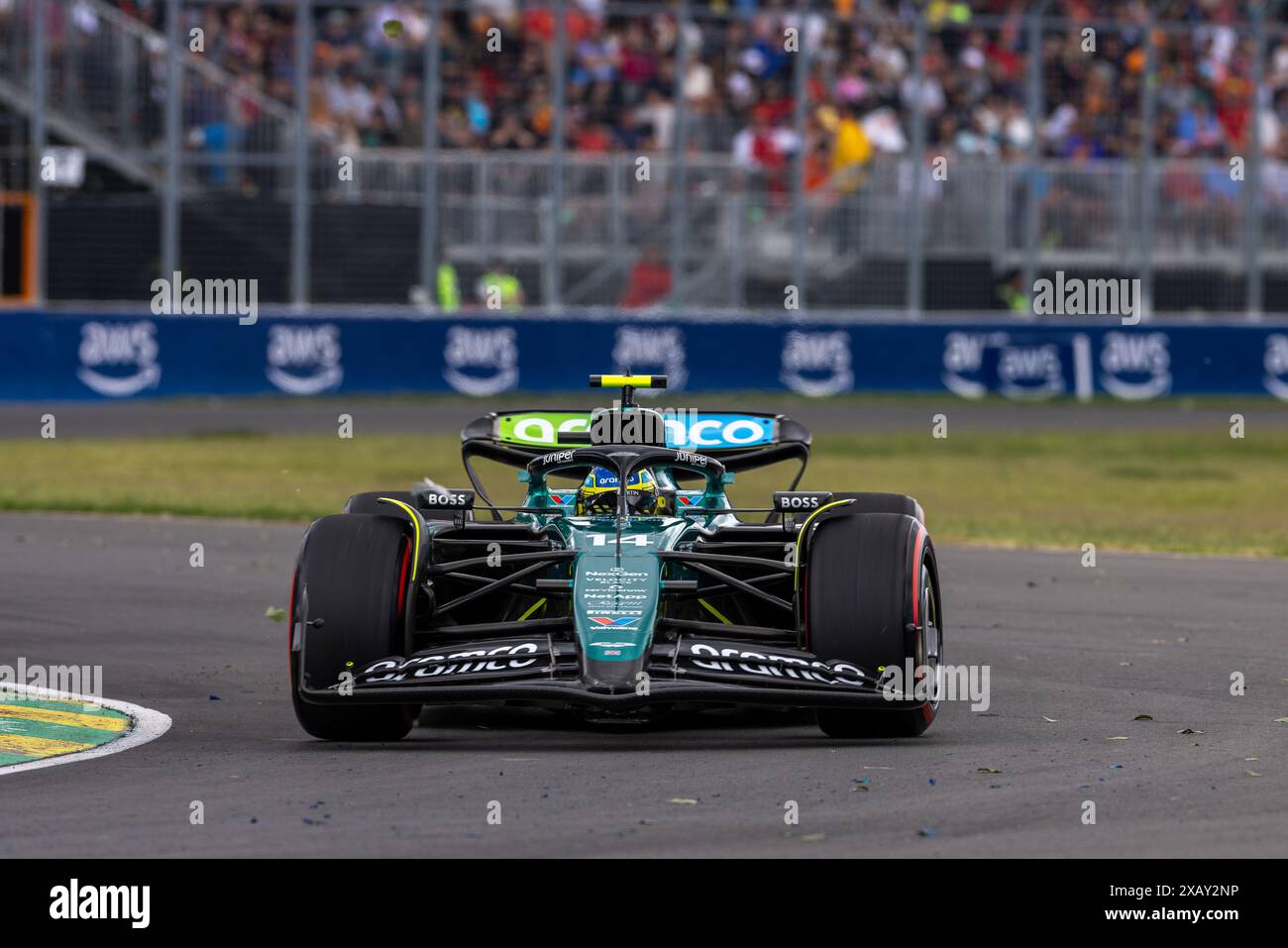 Montreal, Canada. 8 giugno 2024. Fernando Alonso di Spagna alla guida del (14) Aston Martin Aramco Cognizant F1 Team AMR24 Mercedes, durante il GP du Canada, Formula 1, sul circuito Gilles Villeneuve. Crediti: Alessio Morgese// Emage / Alamy live news Foto Stock