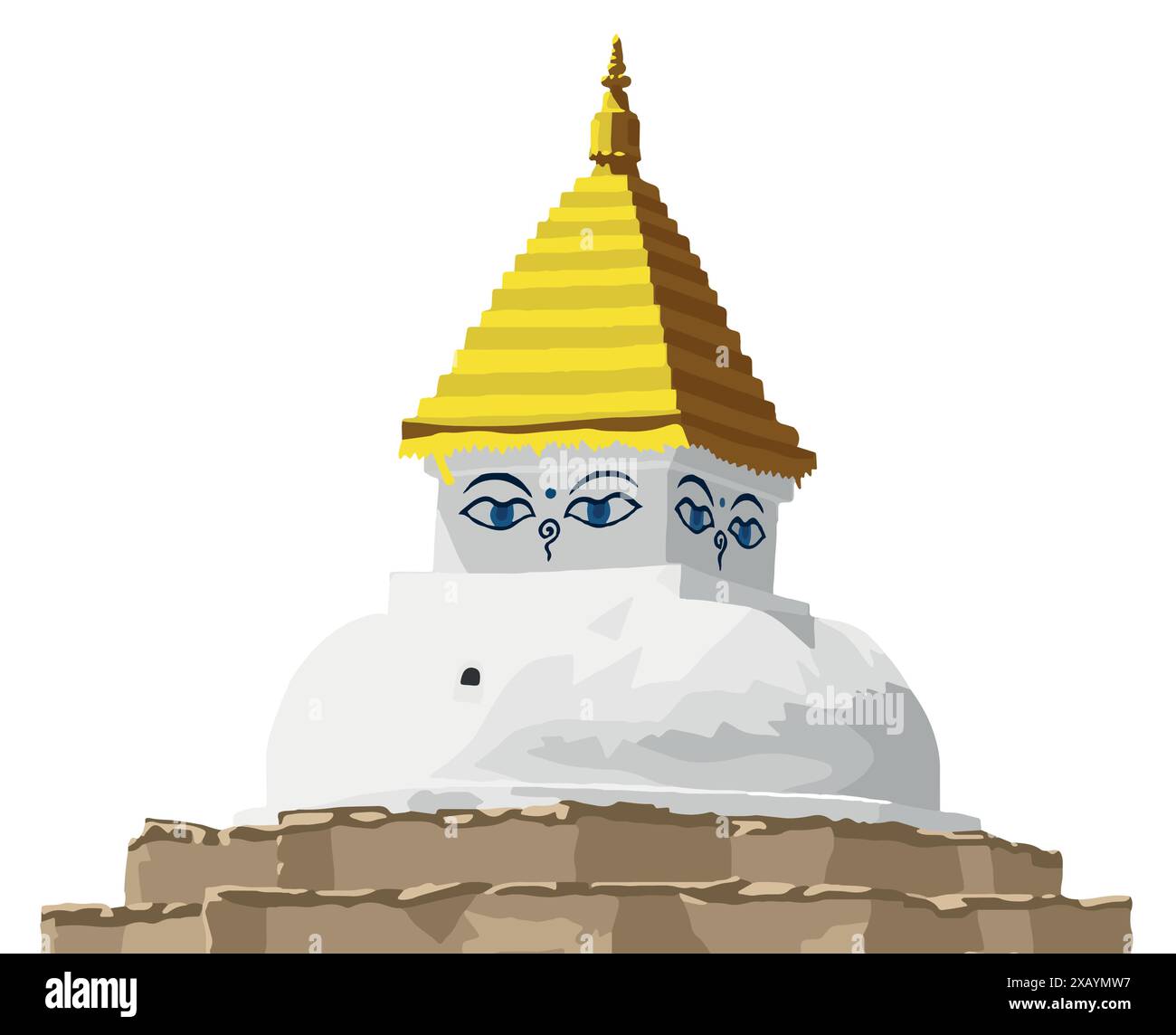 Stupa buddhista o corten isolato su sfondo bianco del cielo, buddismo in Nepal, realizzato secondo stupa vicino al villaggio di Dingboche, valle di Khumbu vicino a moun Illustrazione Vettoriale