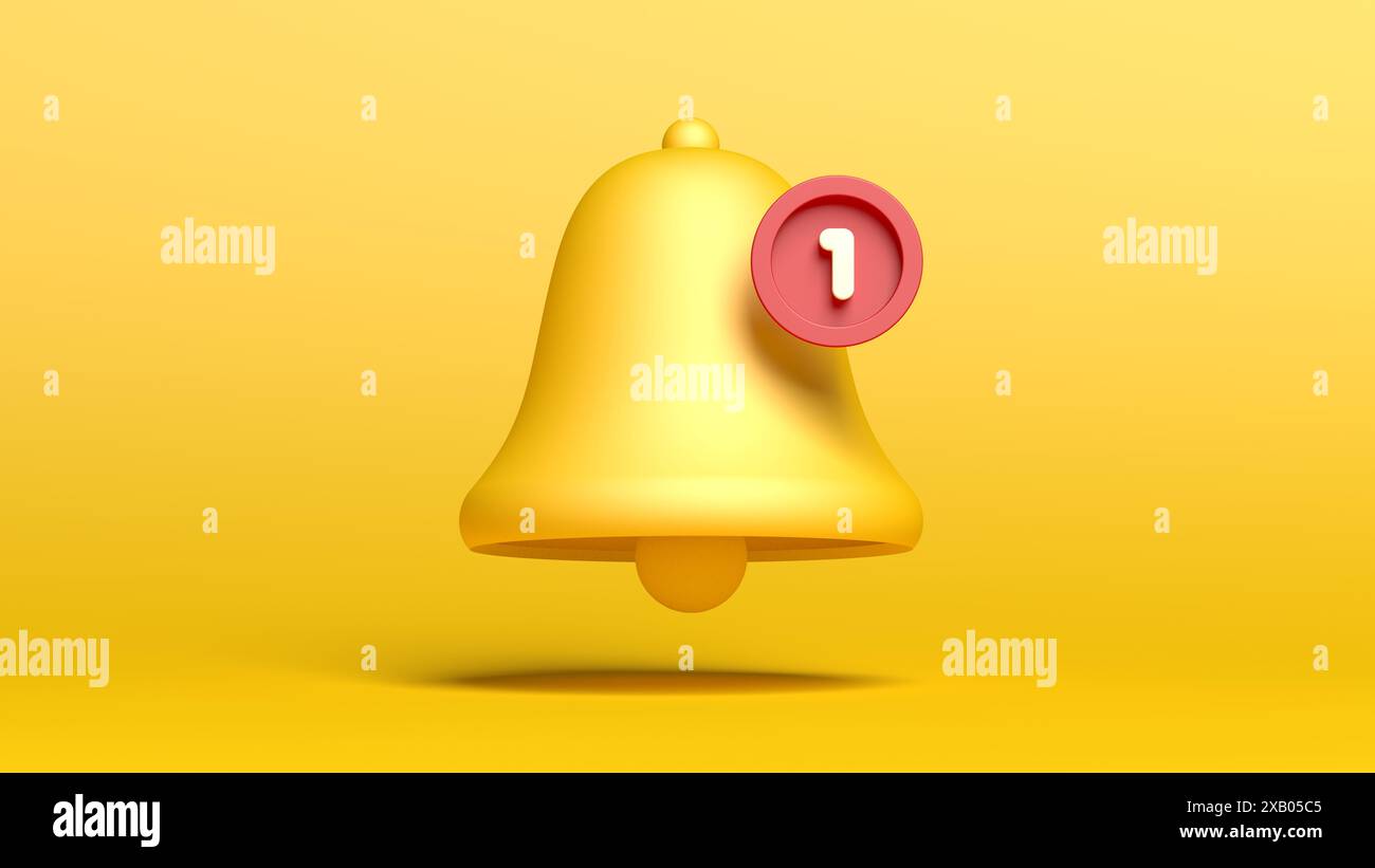 Campanello di notifica giallo. Isolato. illustrazione 3d. Foto Stock