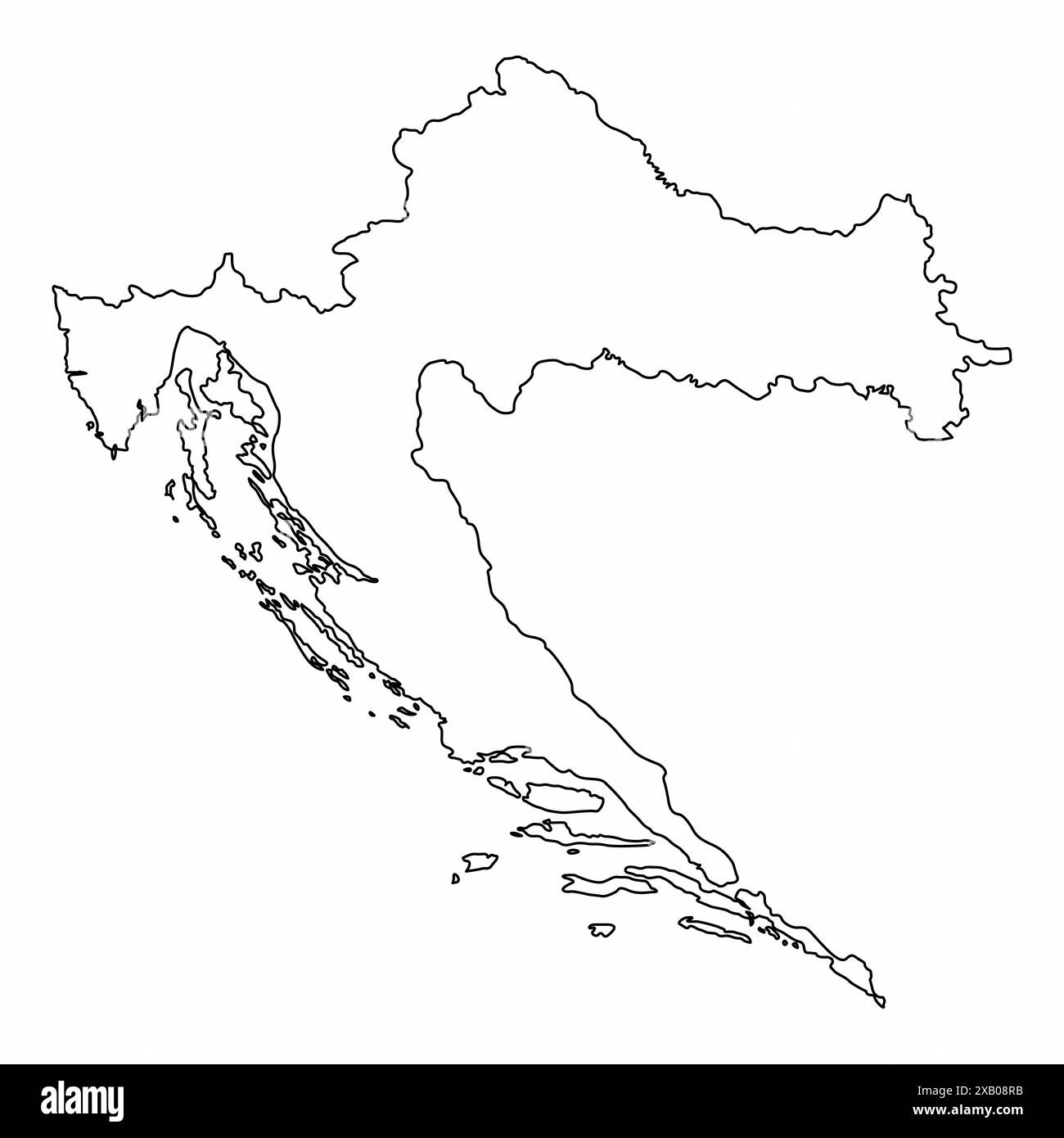 Mappa delineata della Croazia isolata su sfondo bianco Illustrazione Vettoriale