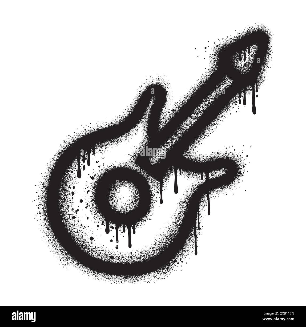 Chitarra in stile urban graffiti con vernice spray nera. illustrazione vettoriale. Illustrazione Vettoriale