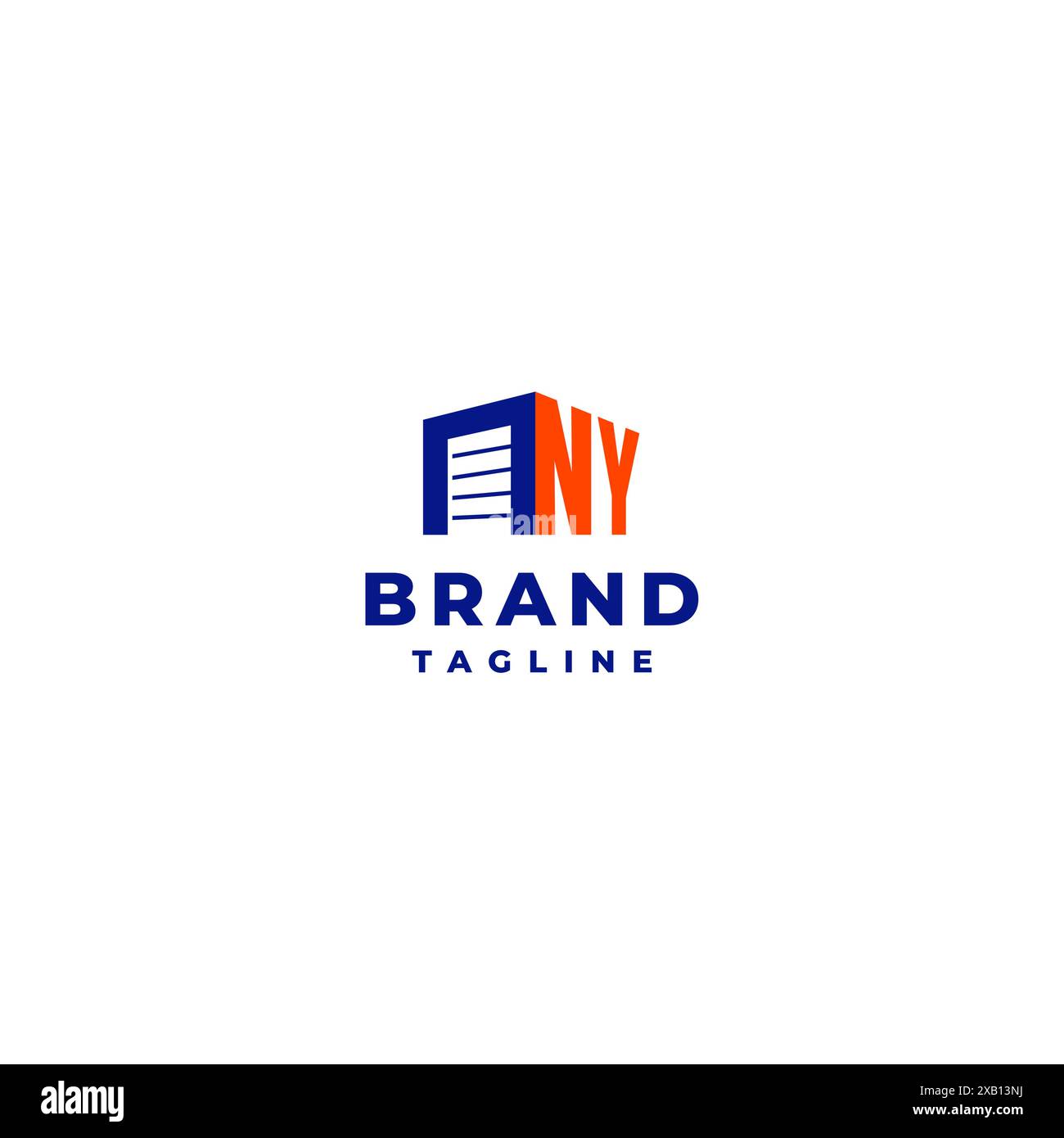 Design del logo delle lettere iniziali di New York e dell'icona dello sportello portaoggetti. Lettera iniziale NY accanto al design del logo dell'icona della porta del garage. Illustrazione Vettoriale