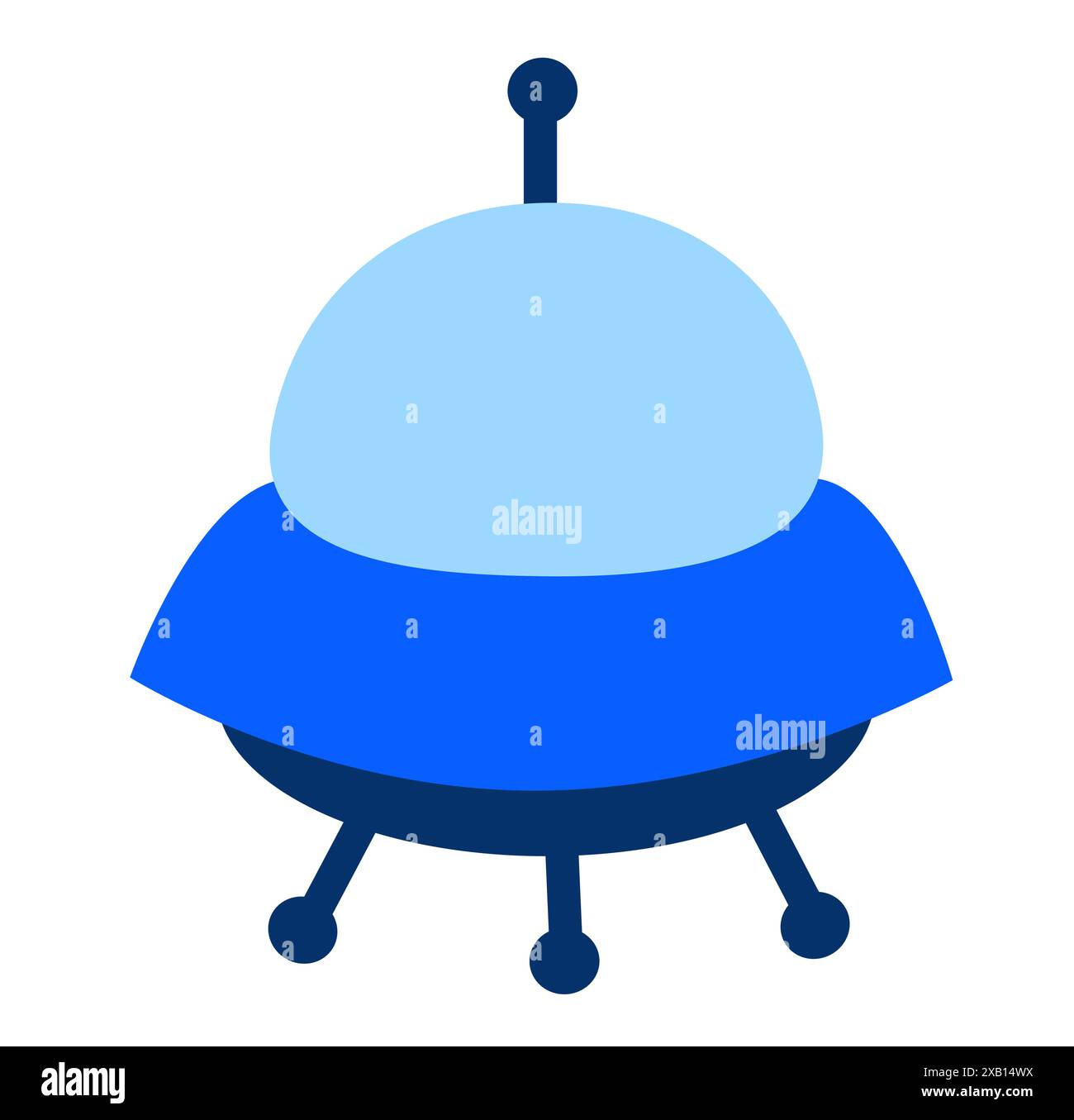 Astronave aliena, astronavi spaziali e UFO. Nave cosmica in forma di piattino per il trasporto. Clip art per bambini. Illustrazione piatta del cartone animato vettoriale per lo spazio Illustrazione Vettoriale