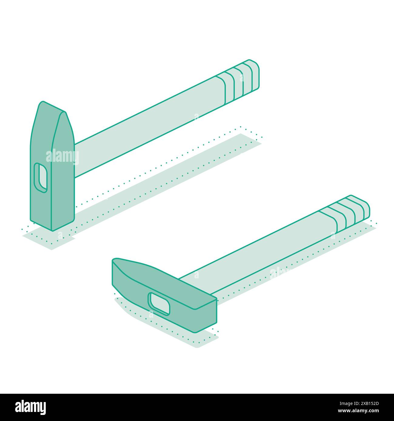 Martello isometrico. Illustrazione vettoriale. Delineare gli oggetti isolati su sfondo bianco. Attrezzatura. Icona o simbolo. Illustrazione Vettoriale