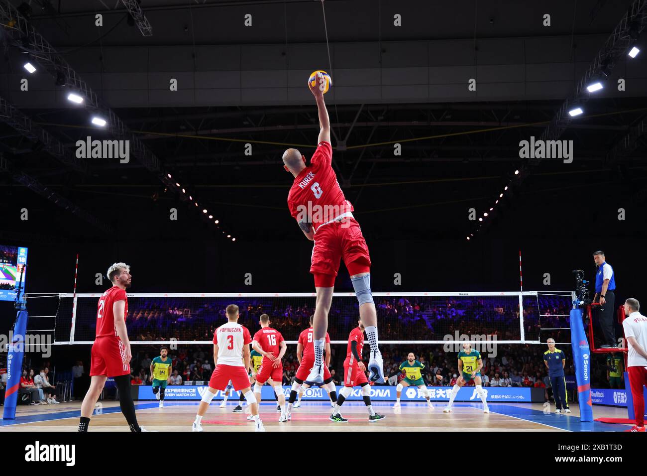 West Japan General Exhibition Center, Fukuoka, Giappone. 8 giugno 2024. Bartosz Kurek (POL), 8 GIUGNO 2024 - Volley : FIVB Volleyball Nations League 2024 - turno preliminare maschile tra Polonia - Brasile al West Japan General Exhibition Center, Fukuoka, Giappone. Crediti: Yohei Osada/AFLO SPORT/Alamy Live News Foto Stock