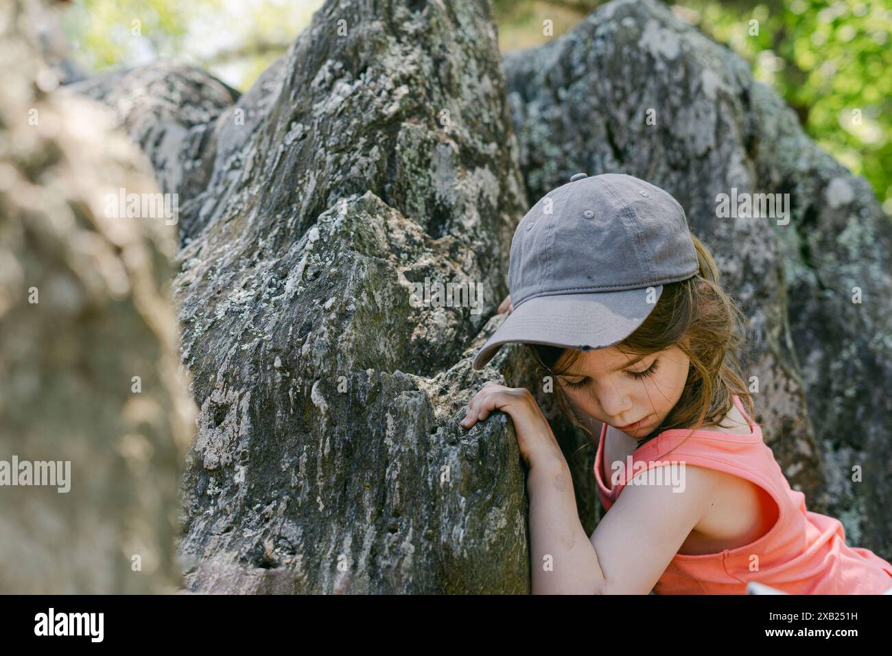 Escursione in famiglia alle cascate Foto Stock