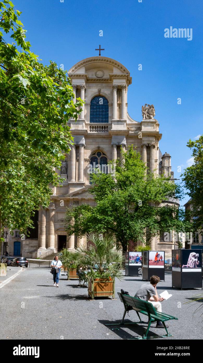 Parigi, Francia, paesaggio con la facciata di Église Saint-Gervais, solo editoriale. Foto Stock