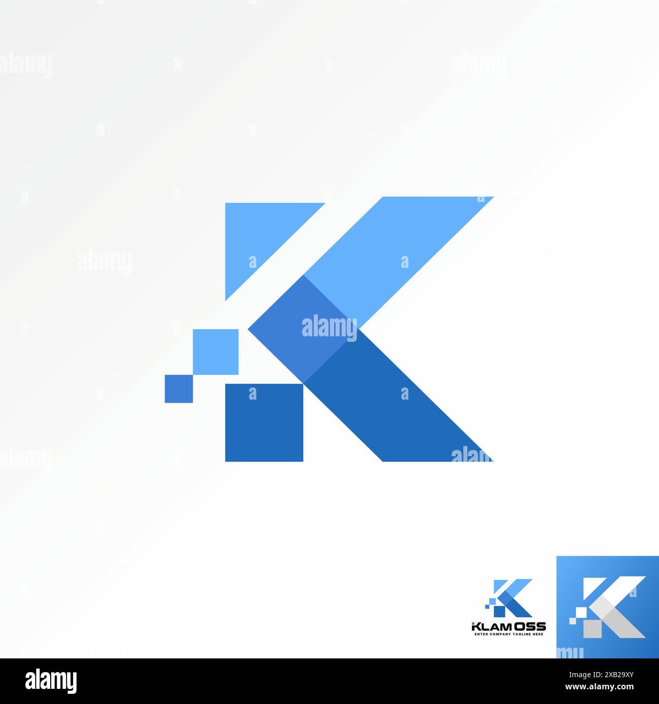 Design del logo concept grafico materiale vettoriale premium creativo font di taglio iniziale K in collegamento con la tecnologia quadrata. Relativo al branding tipografico monogramma Illustrazione Vettoriale