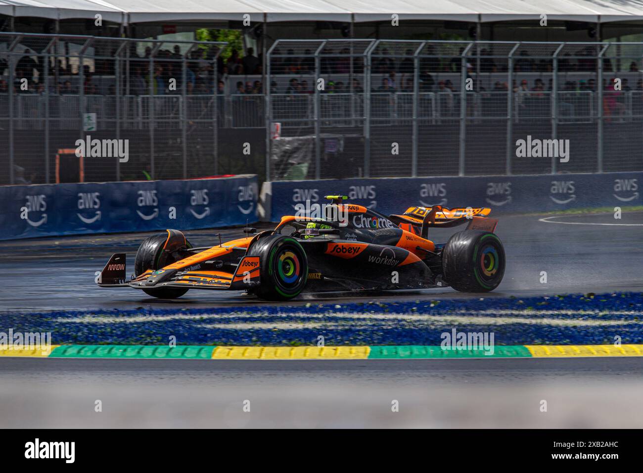 Montreal, Canada. 9 giugno 2024. Lando Norris del Regno Unito alla guida della (4) McLaren F1 Team MCL38 Mercedes, durante il GP du Canada, Formula 1, sul circuito Gilles Villeneuve. Crediti: Alessio Morgese/Alessio Morgese/Emage/Alamy live news Foto Stock