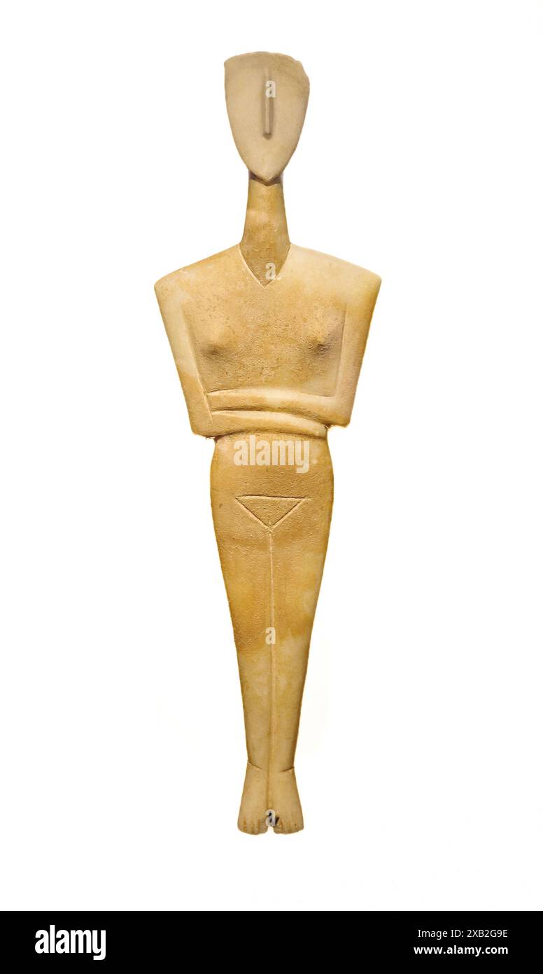 ARTE CICLADICA, figurina femminile, dal primo periodo CICLADICO II fase Syros, (2800-2300 a.C.) tipo canonico, varietà Dokathismata. Affluente al AS Foto Stock