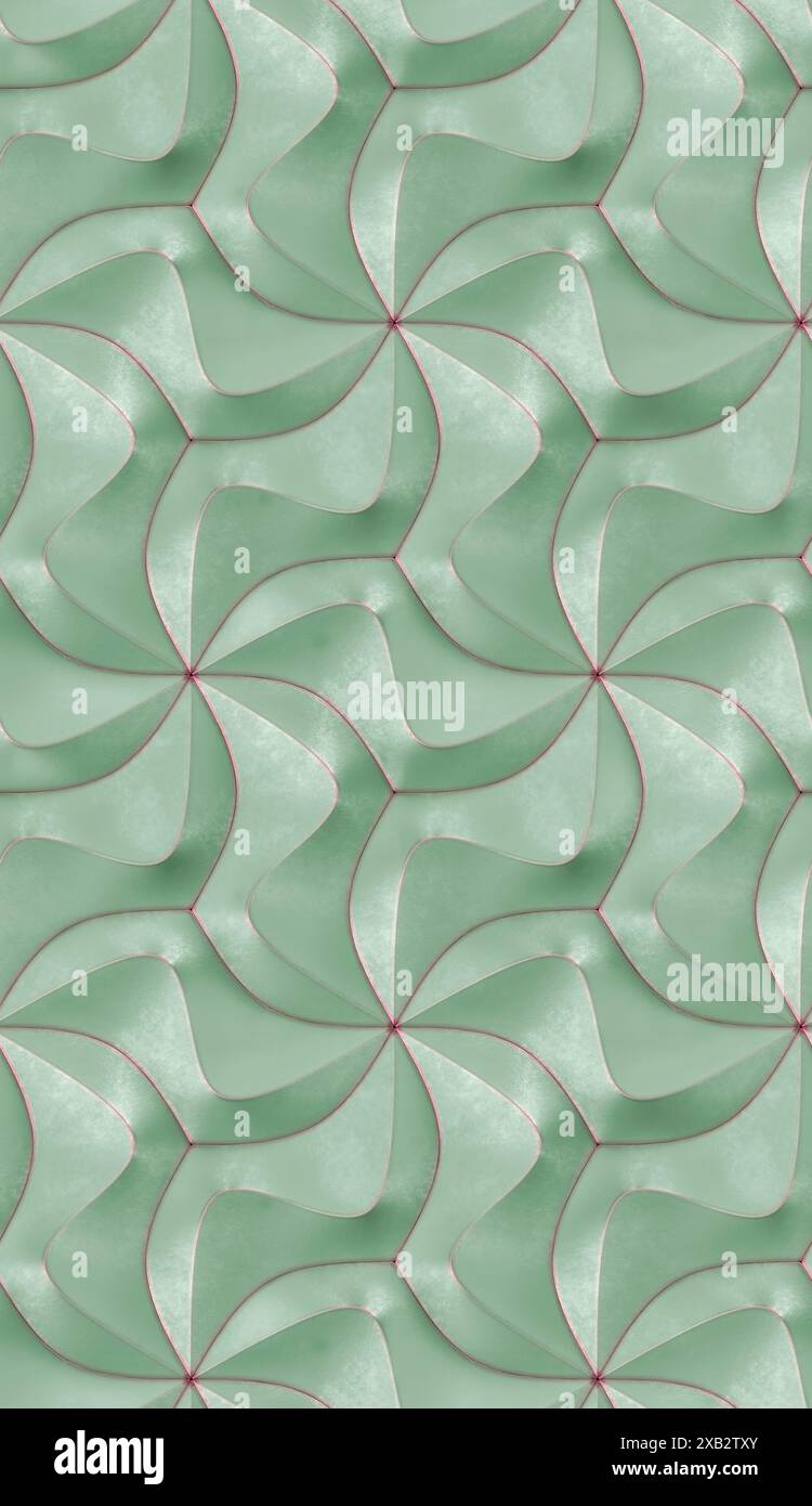 Le onde marine colorano le moderne piastrelle geometriche con bordi dorati. Texture realistica e senza cuciture di alta qualità Foto Stock