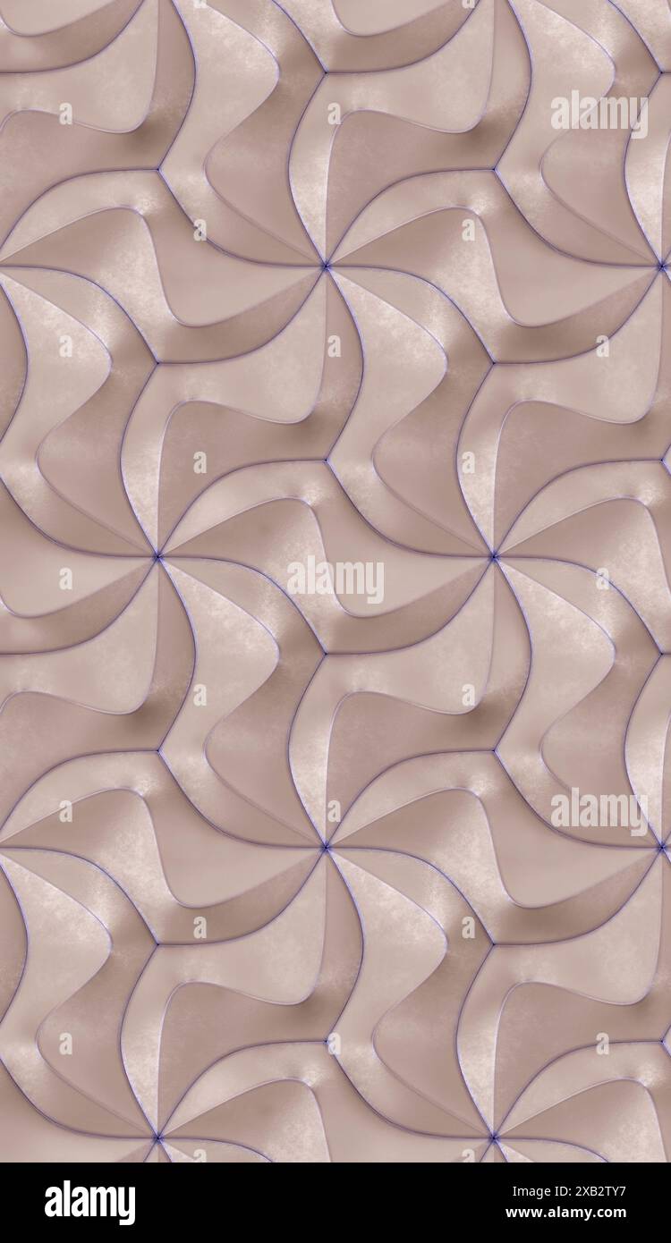 Le onde marine colorano le moderne piastrelle geometriche con bordi dorati. Texture realistica e senza cuciture di alta qualità Foto Stock