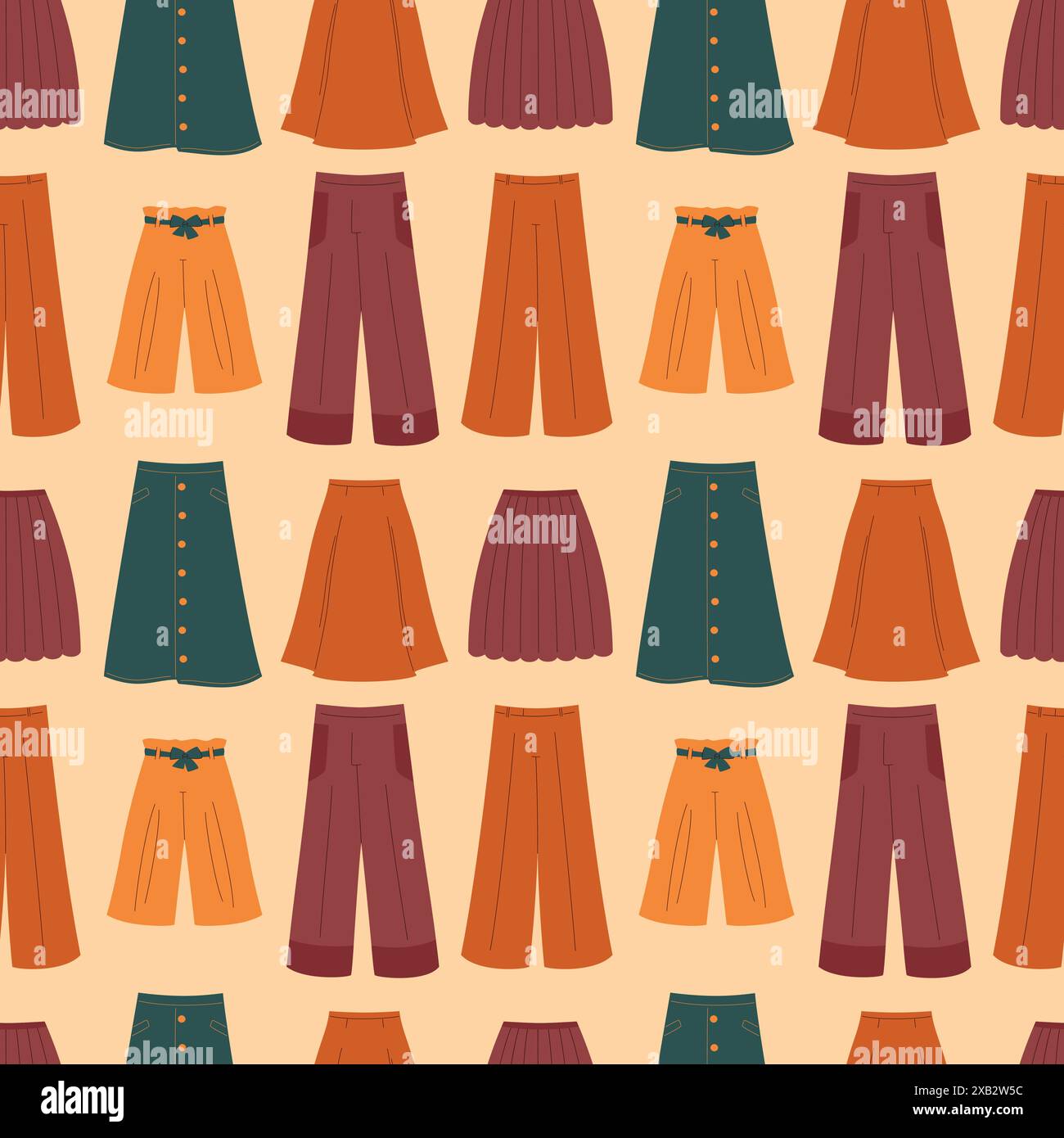 Fantasia vettoriale senza cuciture di pantaloni e gonne da donna. Illustrazione alla moda ed elegante Illustrazione Vettoriale