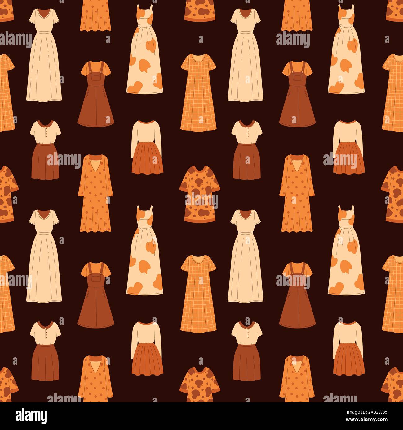 Fantasia vettoriale senza cuciture di abiti estivi in tonalità giallo e marrone. Illustrazione alla moda ed elegante Illustrazione Vettoriale