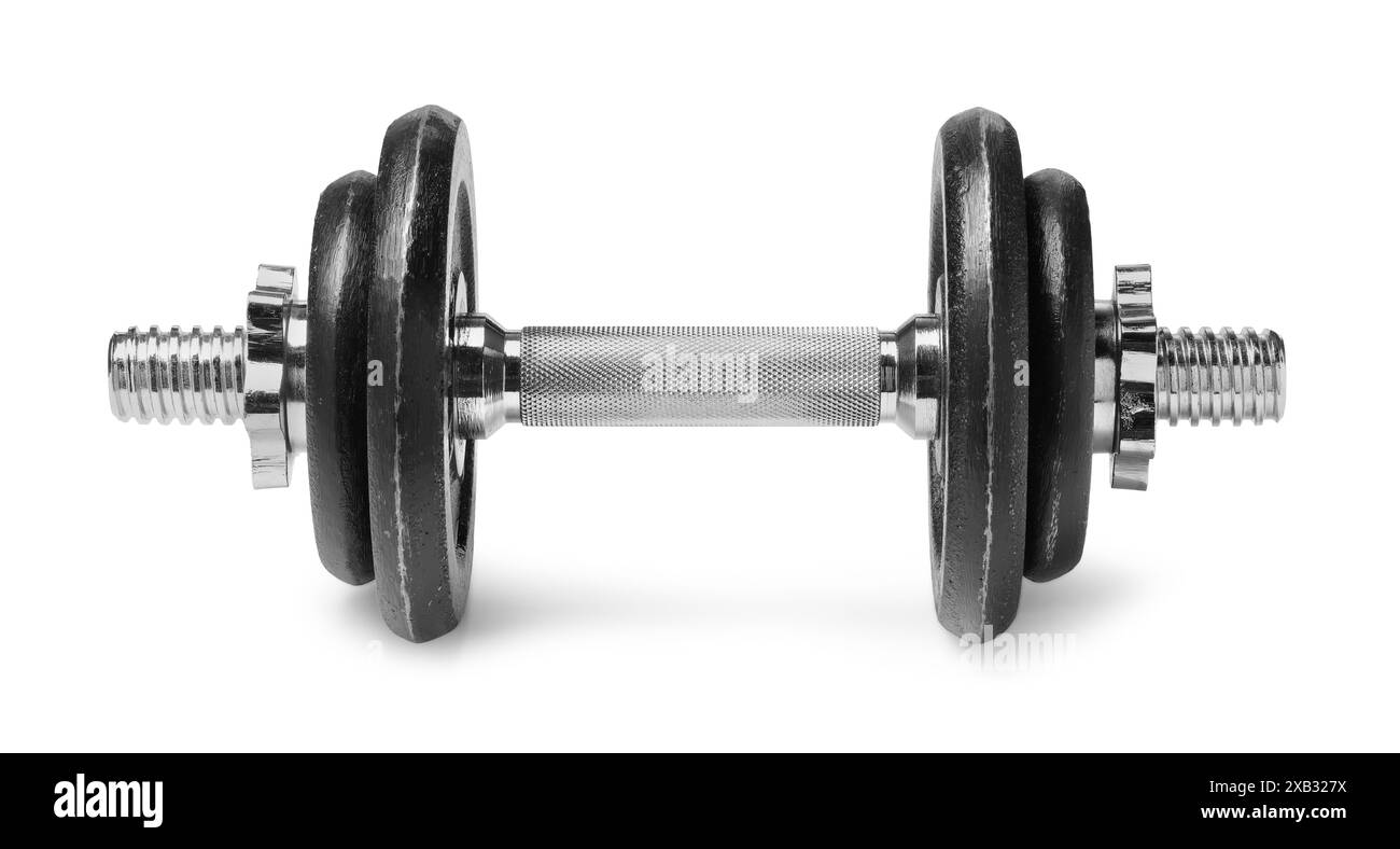 Manubrio in metallo isolato su bianco. Attrezzature sportive Foto Stock