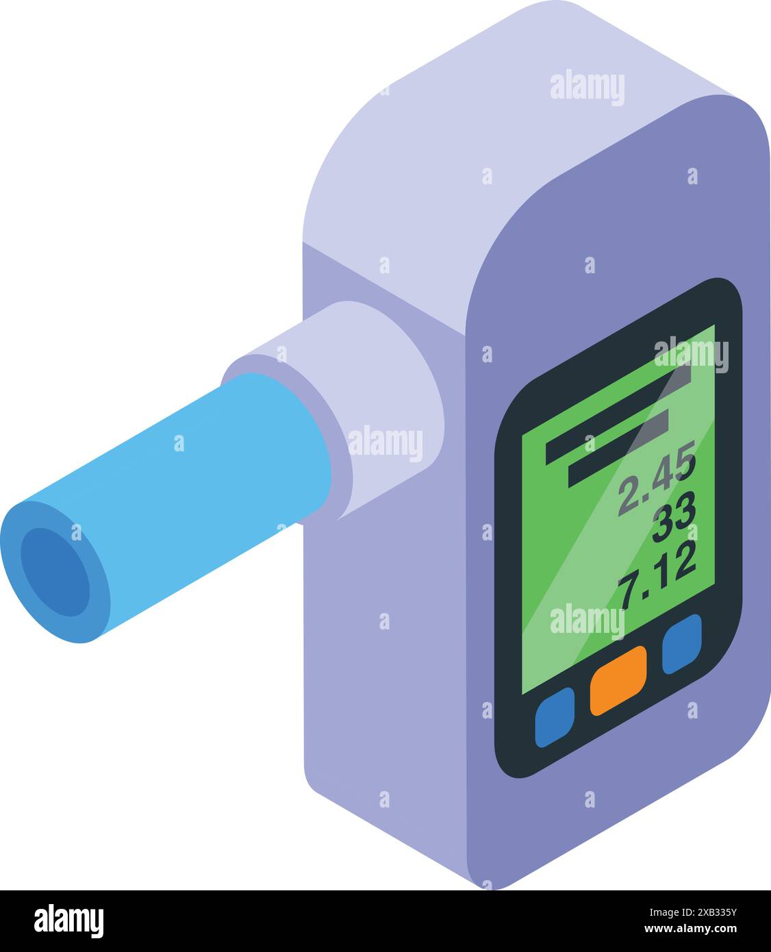 Glucometro digitale che misura il livello di glucosio nel sangue utilizzando un campione di sangue prelevato dal dito del paziente diabetico a casa Illustrazione Vettoriale