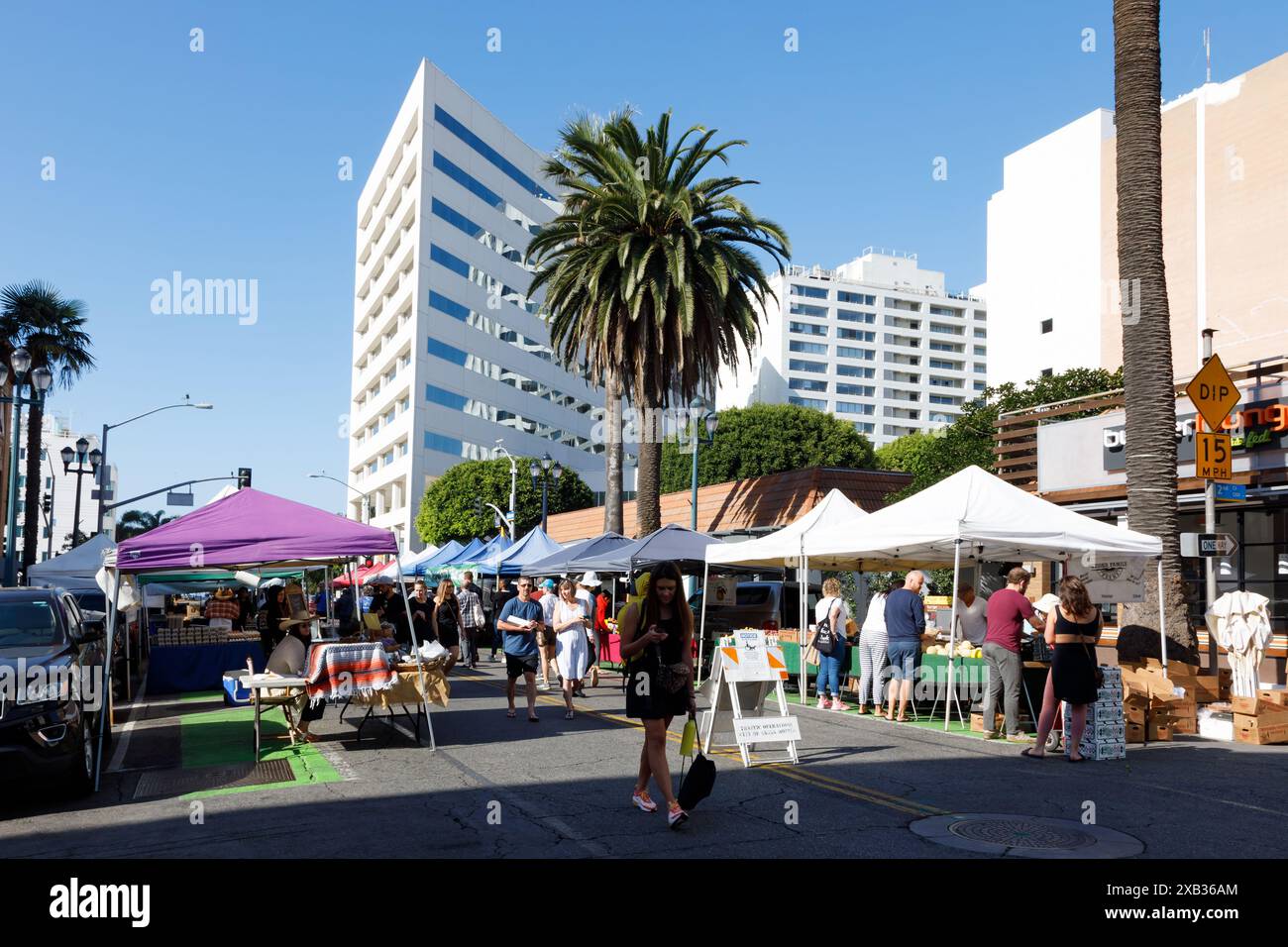 Gli amanti dello shopping al mercato agricolo di Santa Monica. 2° CT 1200. California, Stati Uniti Foto Stock