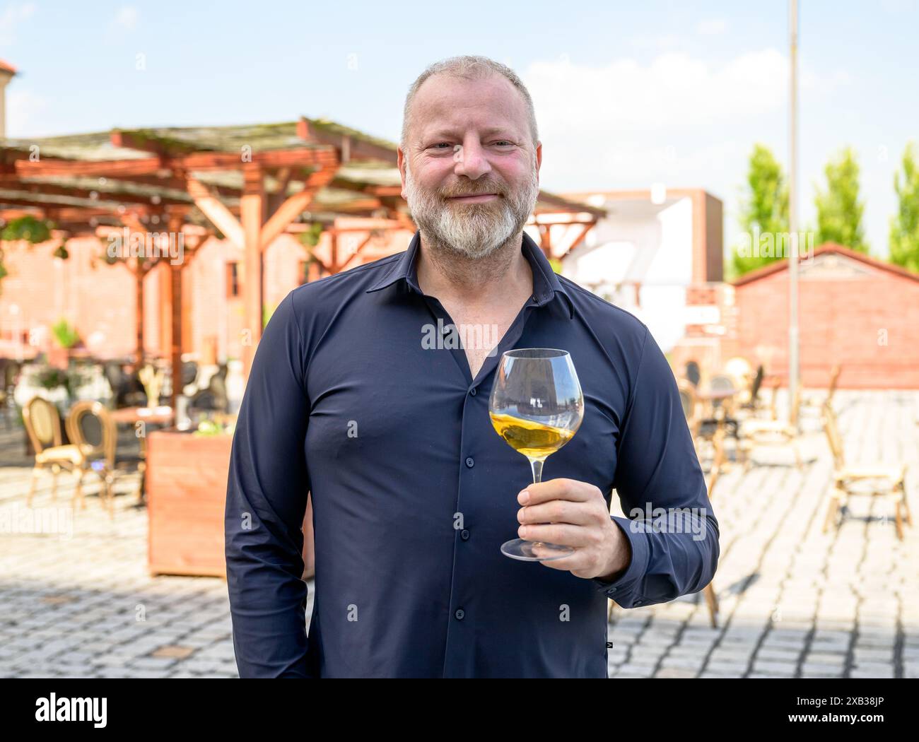 Trebivlice, regione di Litomerice. 7 giugno 2024. La cantina del castello di Trebivlice continua la secolare tradizione dei vigneti di Litomerice e ricorda anche la storia dell'amore insoddisfatto di Johann Wolfgang Goethe per la baronessa Ulrika von Levetzow di Trebivlice. Il proprietario Jan Dienstl di Chateau Winery JOHANN W posa per fotografo a Trebivlice, regione di Litomerice, Repubblica Ceca, 7 giugno 2024. Crediti: Ondrej Hajek/CTK Photo/Alamy Live News Foto Stock