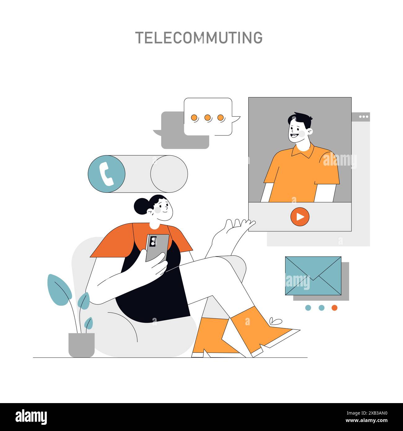 Concetto di telelavoro tecnologia di cablaggio per il lavoro a distanza coltivando connettività e flessibilità fuori dall'ufficio illustrazione vettoriale Illustrazione Vettoriale
