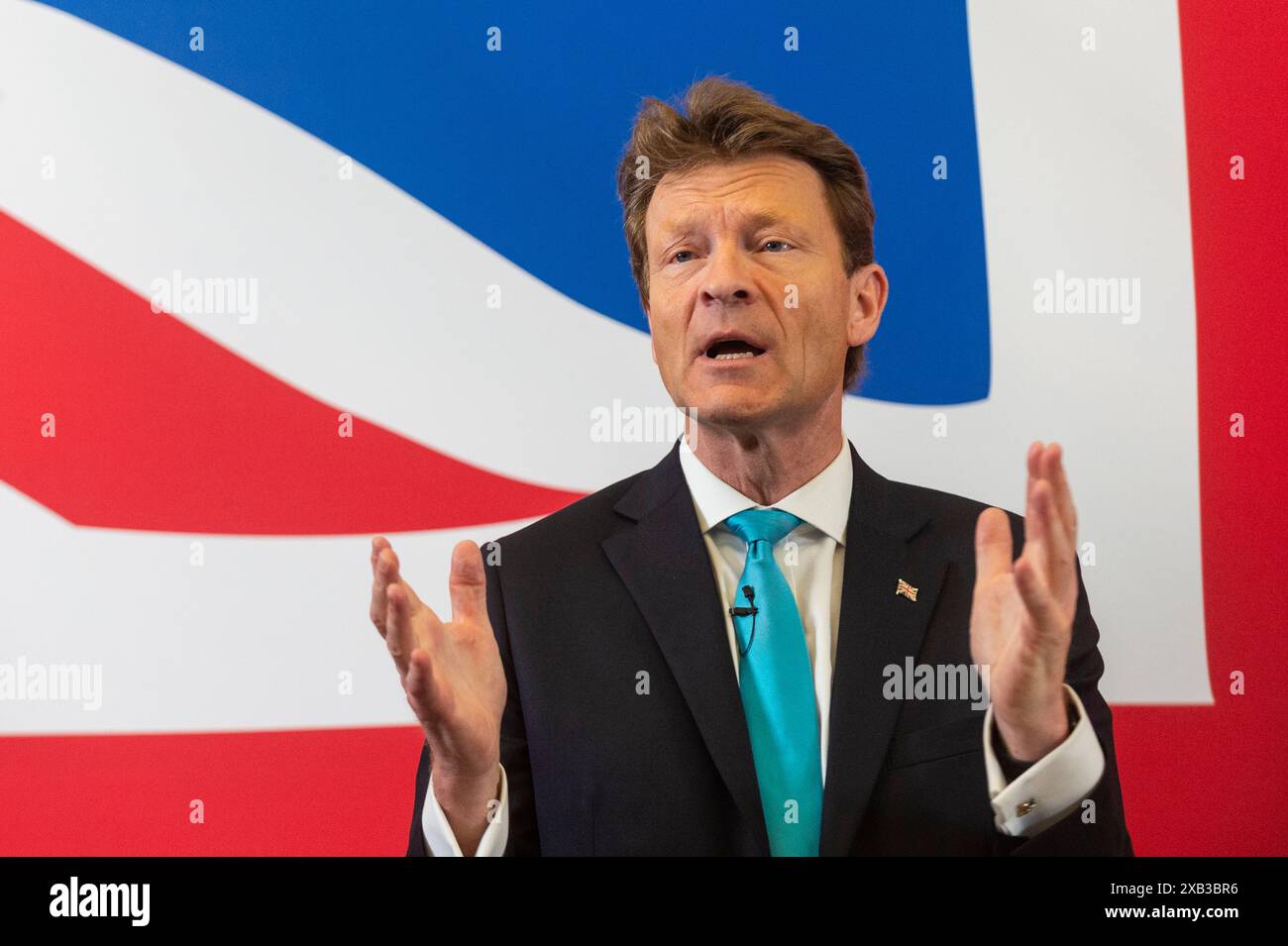 Londra, Regno Unito. 10 giugno 2024. Richard Tice, presidente di Reform UK, parla del lancio della politica economica del partito Reform UK alla Church House di Westminster. Crediti: Stephen Chung / Alamy Live News Foto Stock