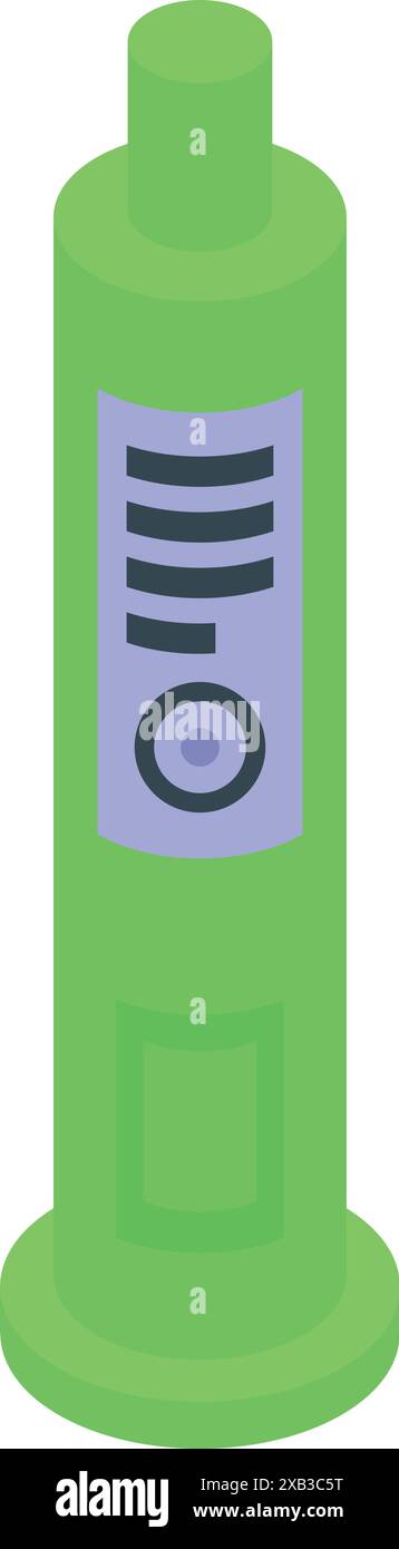 Mod sigaretta elettronica verde e viola con clearomizer, dispositivo di vaporizzazione con display digitale Illustrazione Vettoriale