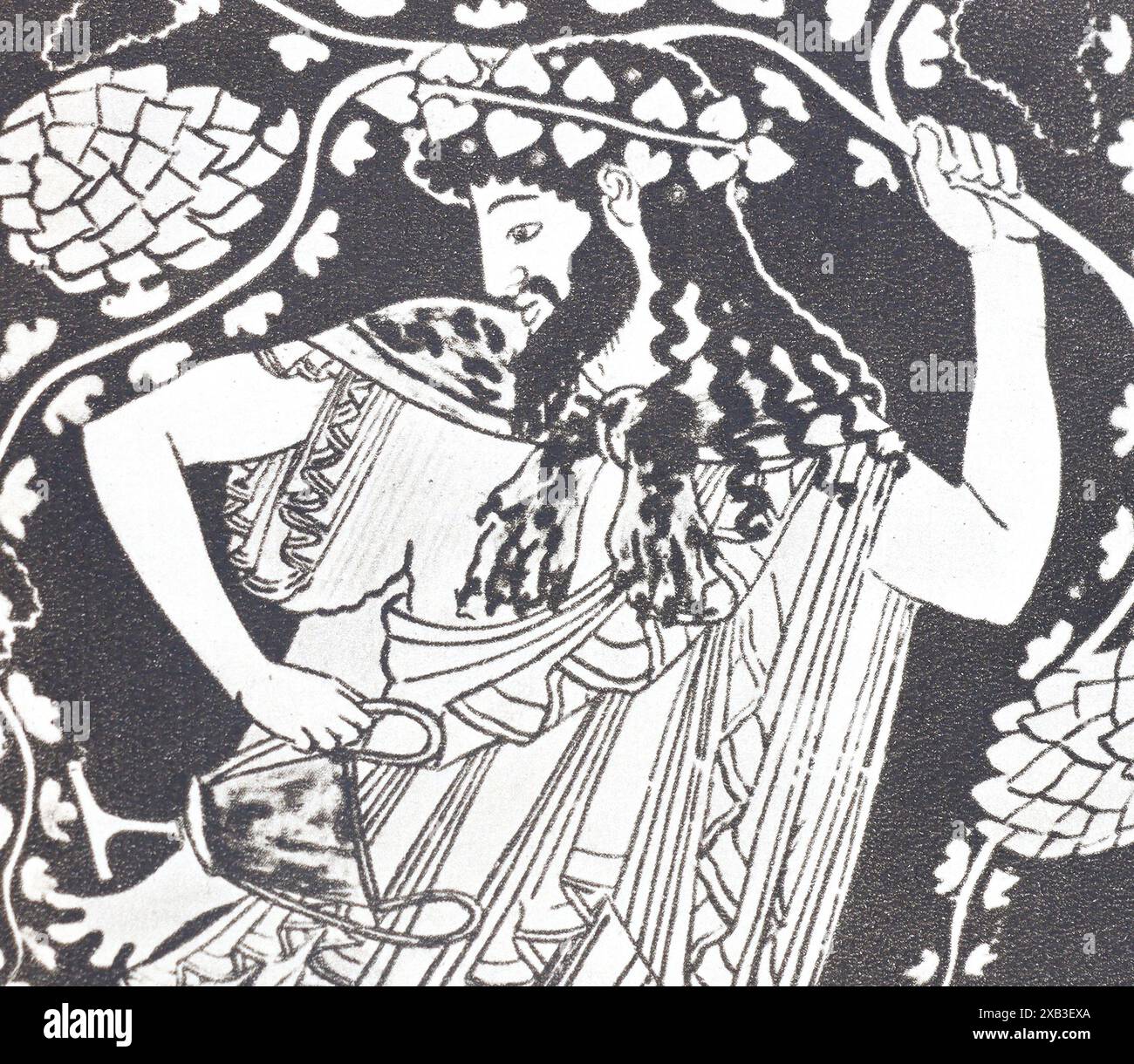 Dioniso (Bacco). Immagine su un vaso a figura rossa. Fotografia della metà del XX secolo. Foto Stock