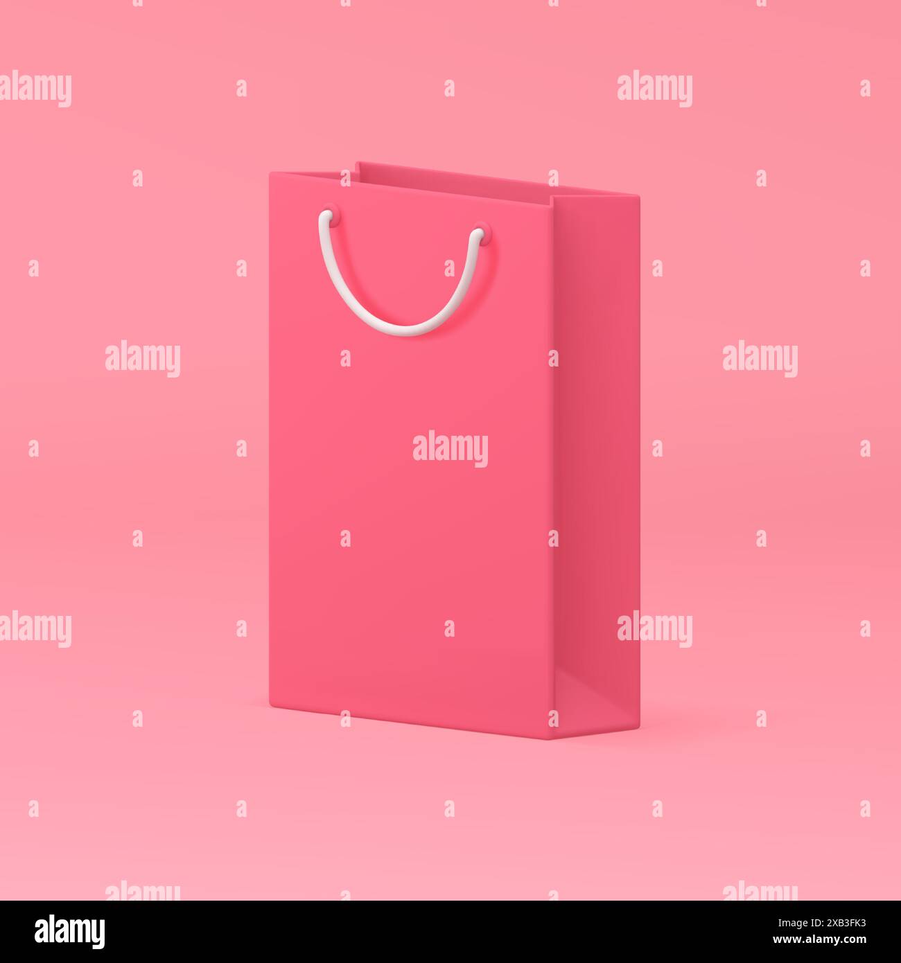Borsa per la spesa in carta 3d rosa con manici per l'acquisto e immagini vettoriali realistiche. Negozio boutique, regalo, offerta speciale marketing Illustrazione Vettoriale