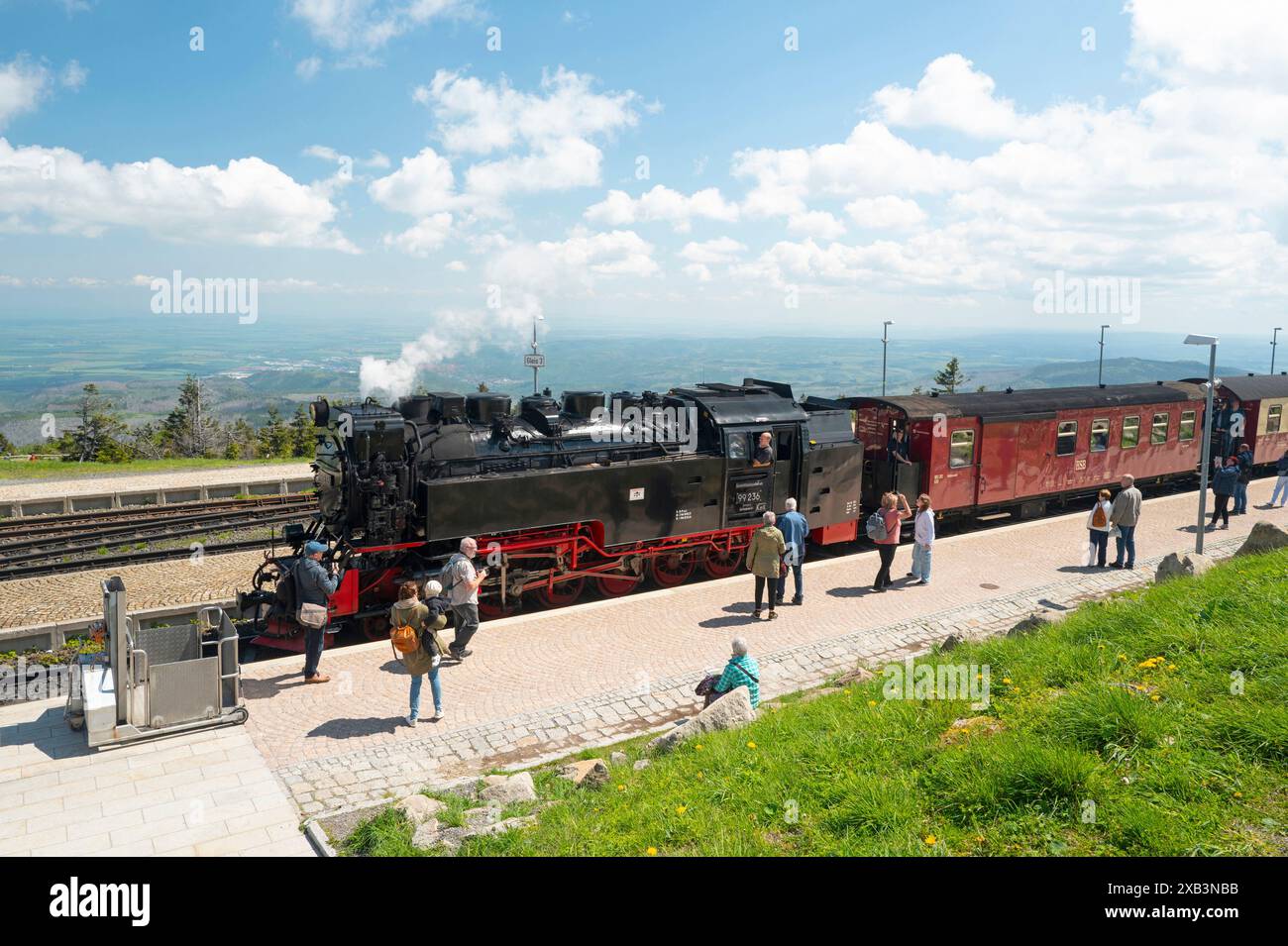 Alla sommità della Brocken, Harz Railway, Germania Foto Stock