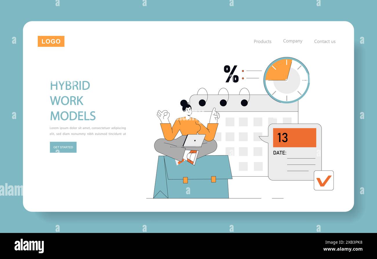 I modelli di lavoro ibridi consentono una gestione efficiente del tempo con una pianificazione flessibile in un ambiente di lavoro digitalizzato che combina illustrazioni vettoriali professionali e personali Illustrazione Vettoriale