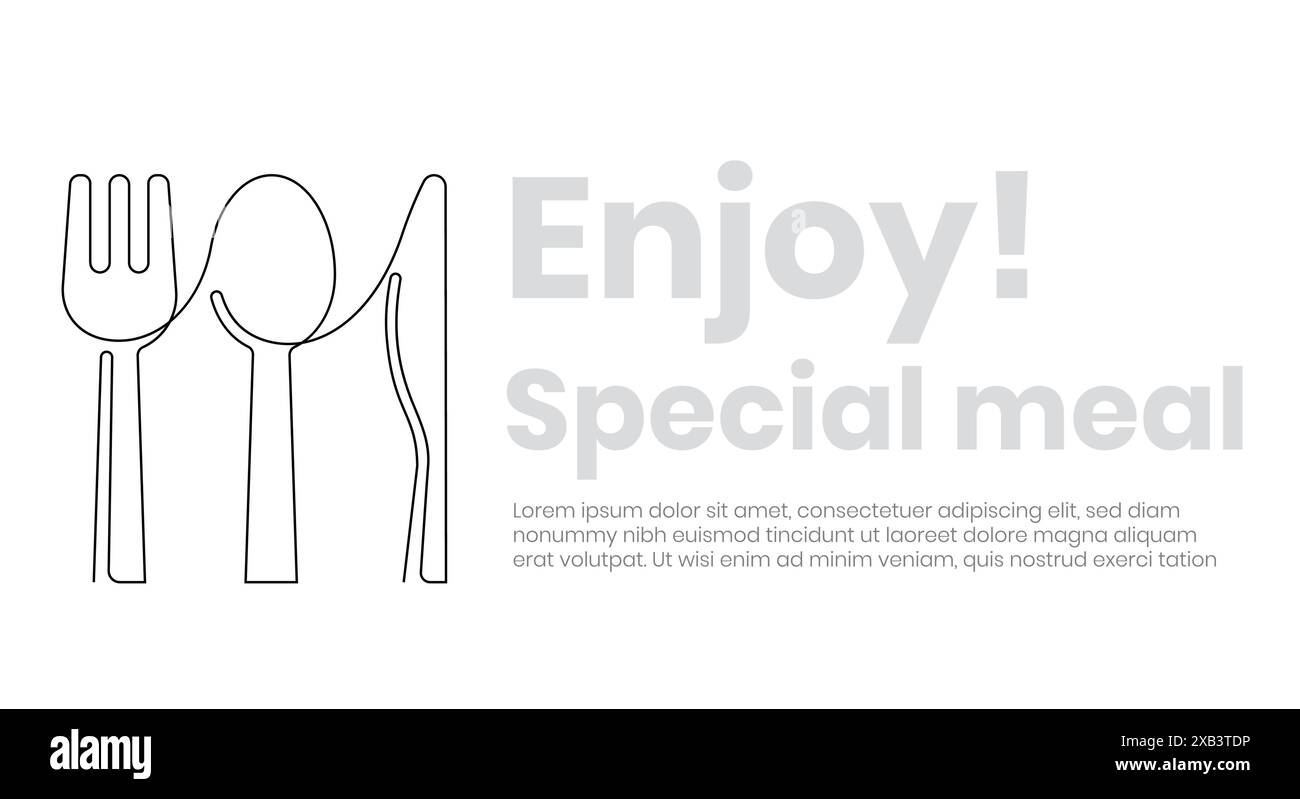 cucchiaio, forchetta e coltello, icona di una linea, decorazione continua, grafica pubblicitaria per ristorante, caffetteria, negozio minimalismo Illustrazione Vettoriale