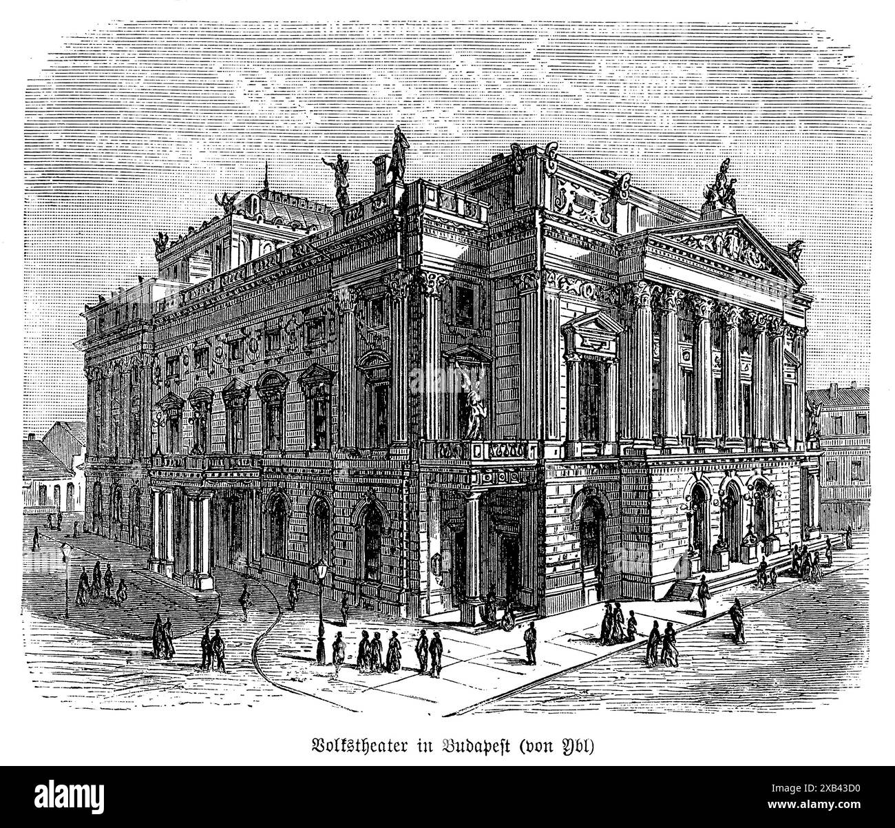 Il Népszínház, noto anche come Volkstheater di Budapest, è un capolavoro architettonico progettato dal famoso architetto Miklós Ybl. Completato alla fine del XIX secolo, questo splendido teatro mette in mostra l'eccezionale abilità di Ybl nel fondere stili neorinascimentali ed eclettici. La grandiosa facciata dell'edificio, adornata da intricate sculture ed elementi decorativi, riflette l'opulenza del periodo. Come punto di riferimento culturale, il Népszínház ha svolto un ruolo fondamentale nella storia artistica e teatrale della città, ospitando numerosi spettacoli ed eventi significativi Foto Stock