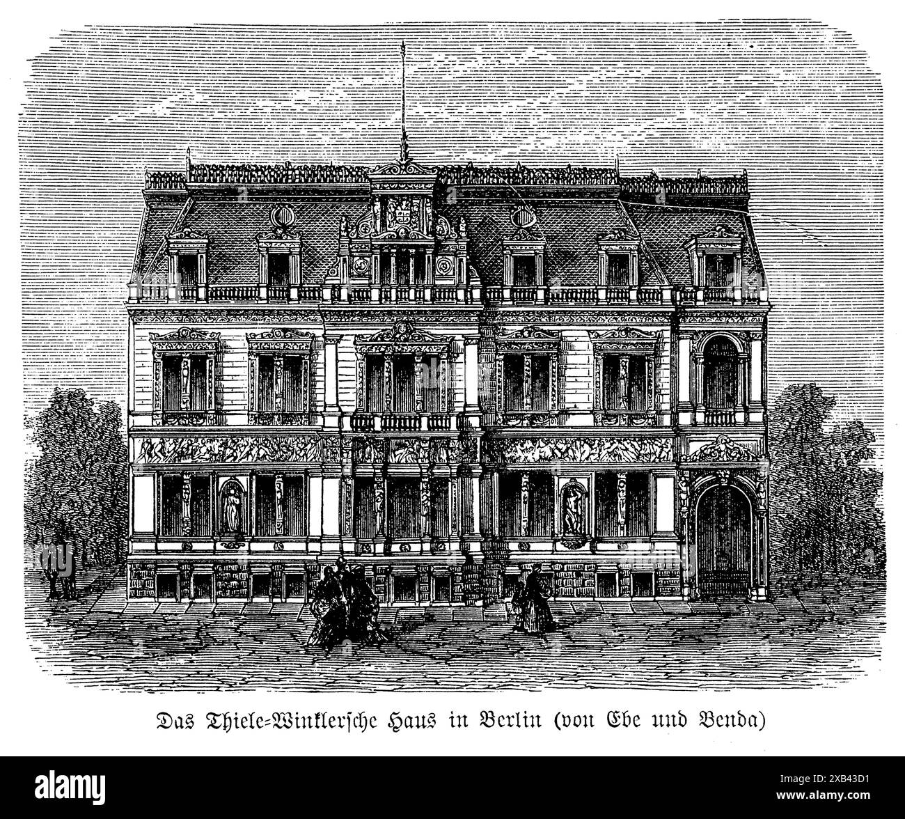 La casa Thiele-Winkler di Berlino, progettata dagli architetti Gustav Ebe e Julius Benda, è uno splendido esempio di architettura della fine del XIX secolo. Questo grande edificio presenta una miscela di stili neo-rinascimentali e neo-barocchi, che riflettono l'opulenza e la sensibilità artistica dell'epoca. L'intricata facciata, i dettagli in pietra e le proporzioni eleganti ne fanno un pezzo di storia architettonica degno di nota. Situato nel cuore di Berlino, questo edificio rappresenta il ricco patrimonio culturale e l'evoluzione architettonica della città Foto Stock