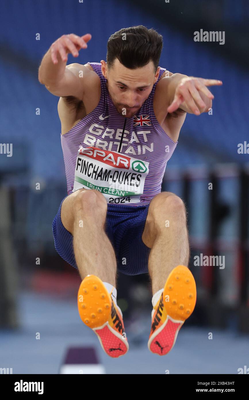 Roma, Italia. 8 giugno 2024. Roma, Italia 8.06.2024: Jacob FINCHAM-DUKES Gran Bretagna gareggiano durante la finale di Long Jump maschile ai Campionati europei di atletica leggera 2024 allo Stadio Olimpico di Roma crediti: Agenzia fotografica indipendente/Alamy Live News Foto Stock