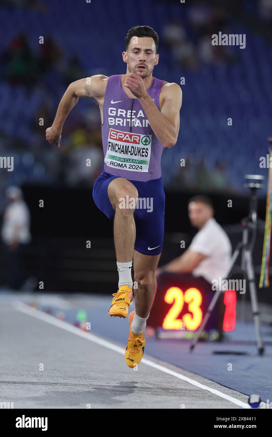 Roma, Italia. 8 giugno 2024. Roma, Italia 8.06.2024: Jacob FINCHAM-DUKES Gran Bretagna gareggiano durante la finale di Long Jump maschile ai Campionati europei di atletica leggera 2024 allo Stadio Olimpico di Roma crediti: Agenzia fotografica indipendente/Alamy Live News Foto Stock